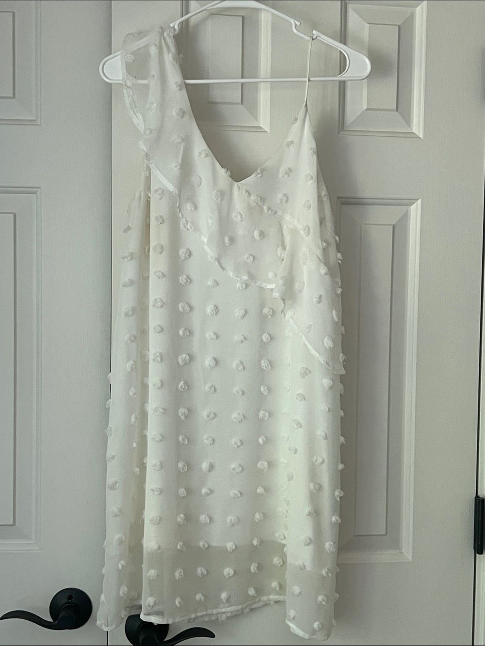 GBG Los Angeles One-Shoulder Ivory Textured Dot Ruffle Dress